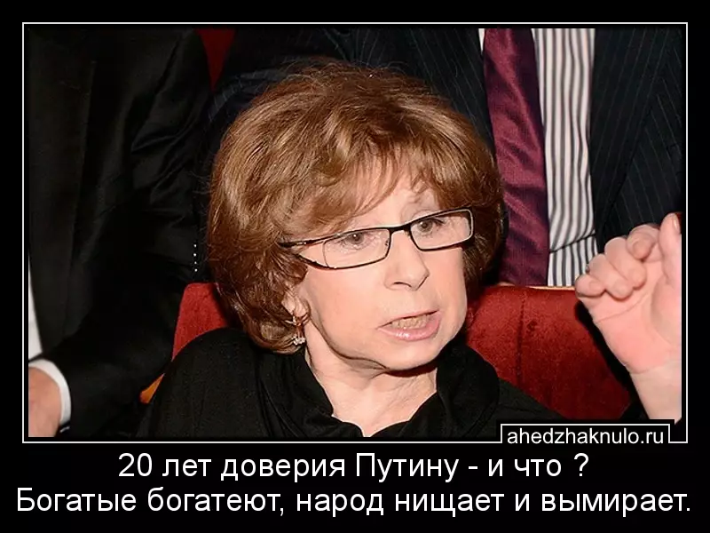 20 лет доверия Путину - и что ? Богатые богатеют, народ нищает и вымирает.